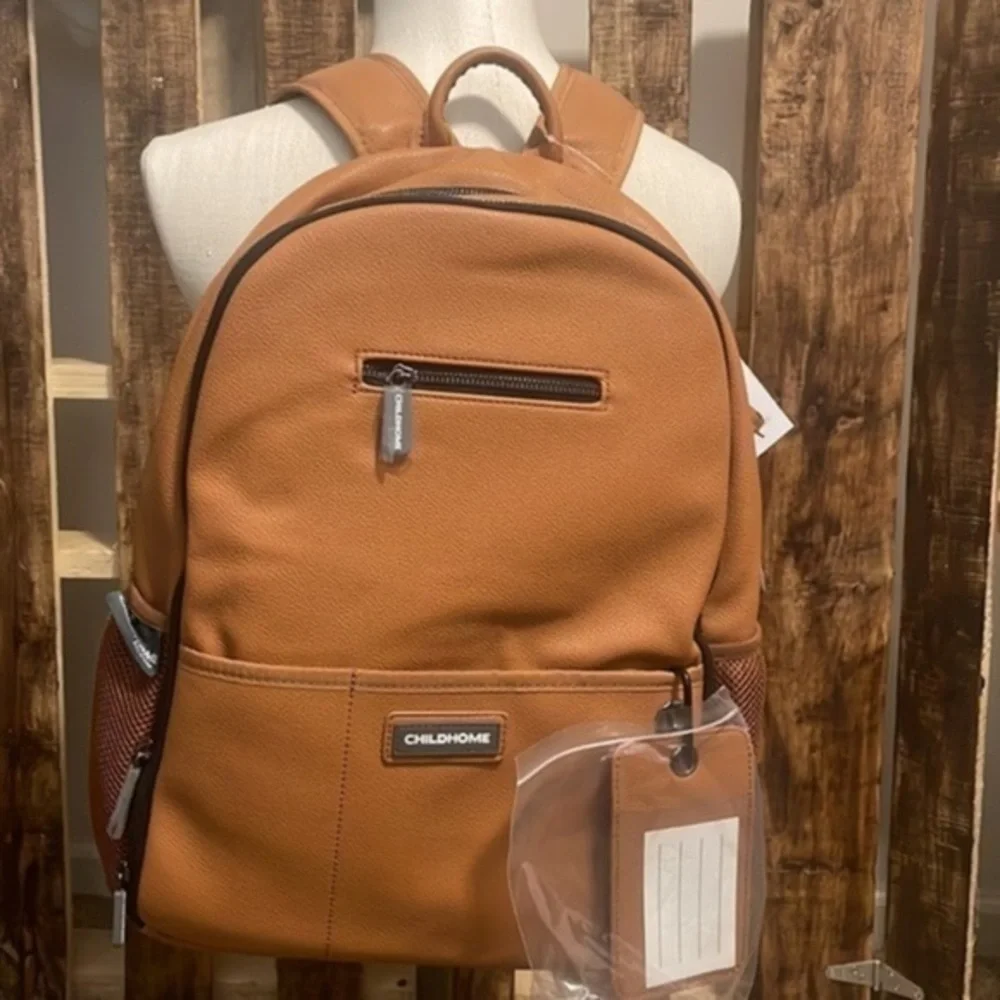 childhome care backpack leather brown Leather-look It can be worn on your back or attached to your stroller Coco Village Kids Brown Little